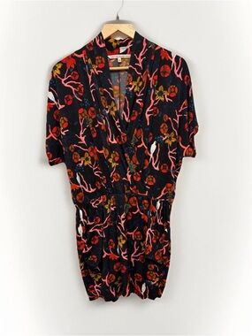 RACHEL Rachel Roy Black Floral Bird Coral-Print Mini Dress